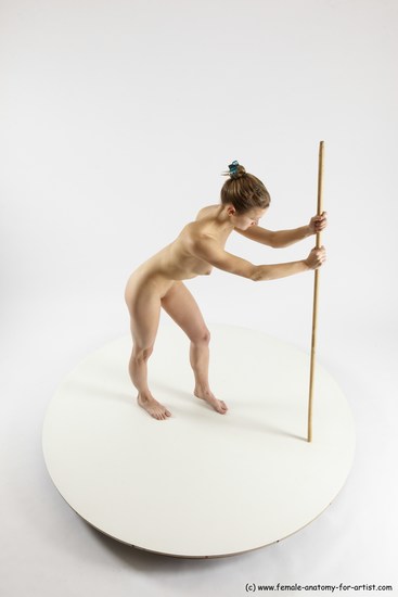 Nude Fighting with spear Woman White Standing poses - ALL Athletic long blond Standing poses - simple Multi angle poses Pinup