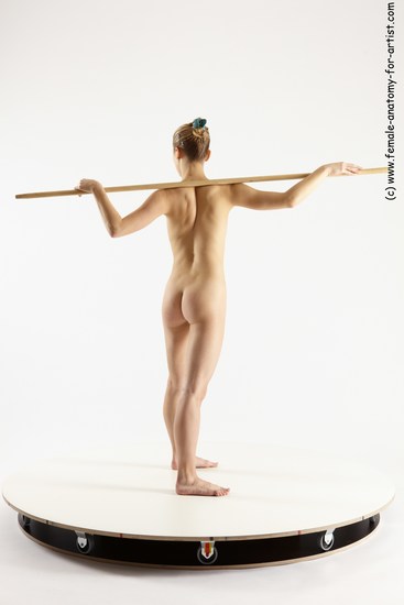 Nude Fighting with spear Woman White Standing poses - ALL Athletic long blond Standing poses - simple Multi angle poses Pinup