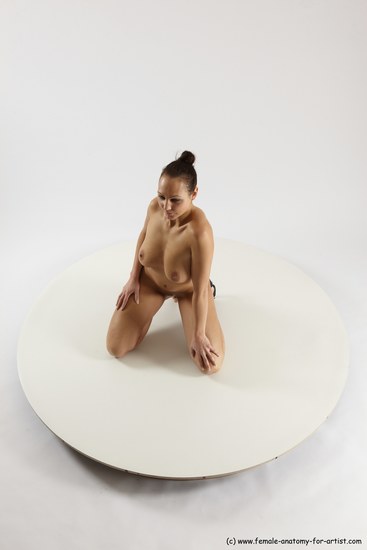 Nude Woman White Kneeling poses - ALL Slim Kneeling poses - on both knees long brown Multi angle poses Pinup