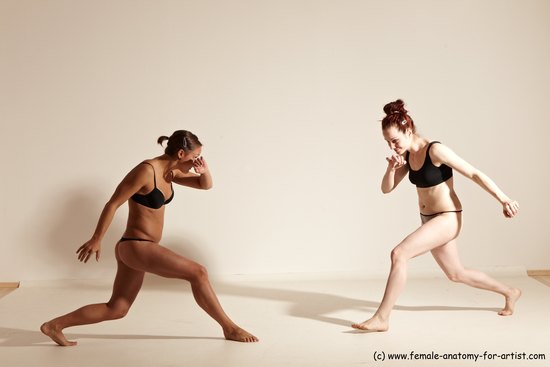 Underwear Martial art Woman - Woman White Moving poses Athletic medium brown Dynamic poses Academic