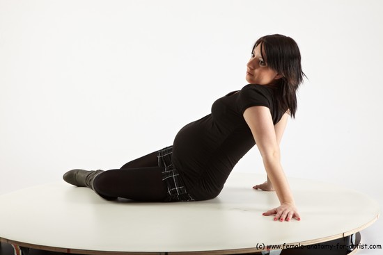 Casual Woman White Sitting poses - ALL Pregnant long brown Sitting poses - simple Academic