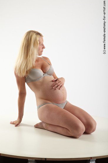 Underwear Woman White Sitting poses - ALL Pregnant long blond Sitting poses - on knees Academic