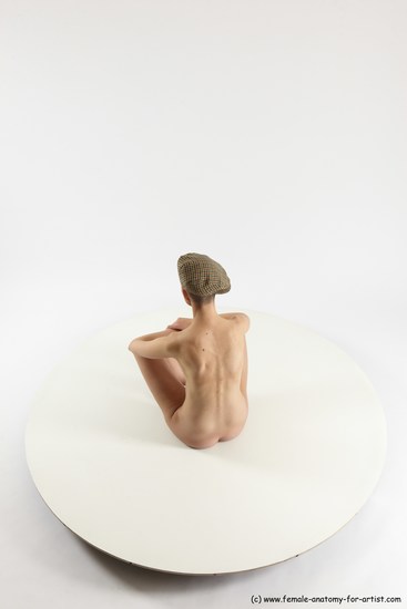 Nude Woman White Sitting poses - ALL Slim bald Sitting poses - simple Multi angle poses Pinup