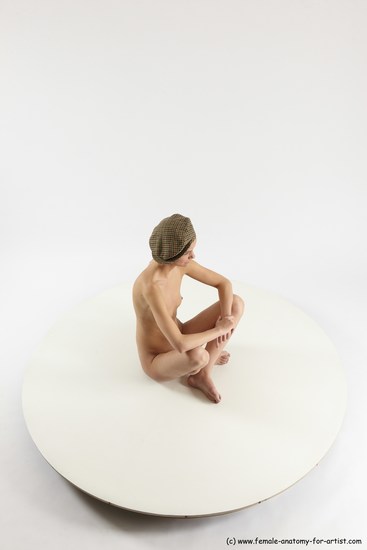 Nude Woman White Sitting poses - ALL Slim bald Sitting poses - simple Multi angle poses Pinup