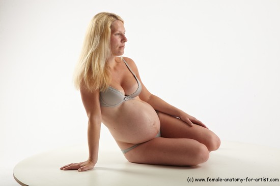 Underwear Woman White Sitting poses - ALL Pregnant long blond Sitting poses - simple Academic