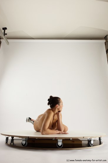 Nude Woman White Laying poses - ALL Slim Laying poses - on side long brown Multi angle poses Pinup