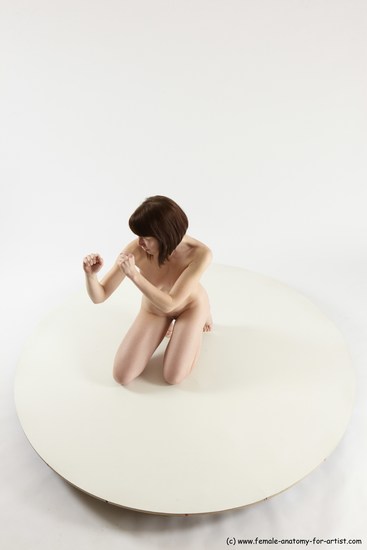 Nude Woman White Kneeling poses - ALL Slim Kneeling poses - on both knees medium brown Multi angle poses Pinup