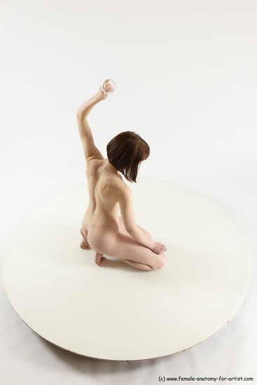 Nude Woman White Kneeling poses - ALL Slim Kneeling poses - on both knees medium brown Multi angle poses Pinup