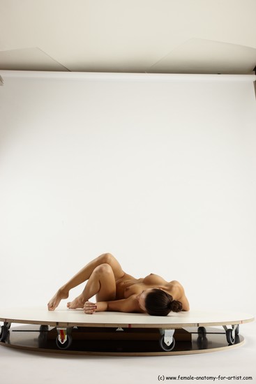 Nude Woman White Laying poses - ALL Slim Laying poses - on back long brown Multi angle poses Pinup