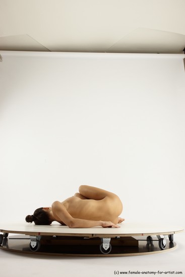 Nude Woman White Laying poses - ALL Slim Laying poses - on back long brown Multi angle poses Pinup