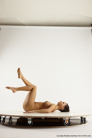 Nude Woman White Laying poses - ALL Slim Laying poses - on back long brown Multi angle poses Pinup