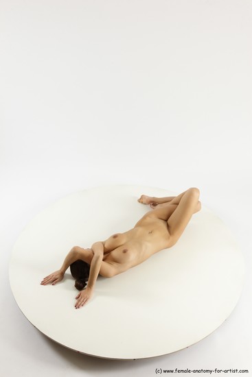 Nude Woman White Laying poses - ALL Slim Laying poses - on back long brown Multi angle poses Pinup