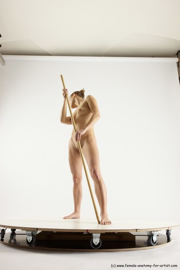 Nude Fighting with spear Woman White Standing poses - ALL Athletic long blond Standing poses - simple Multi angle poses Pinup