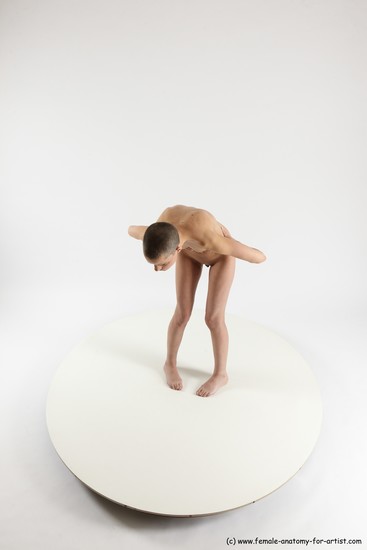 Nude Woman White Standing poses - ALL Slim Standing poses - bend over bald Multi angle poses Pinup