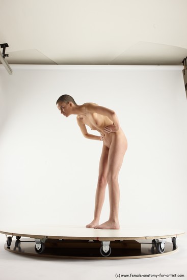 Nude Woman White Standing poses - ALL Slim Standing poses - bend over bald Multi angle poses Pinup