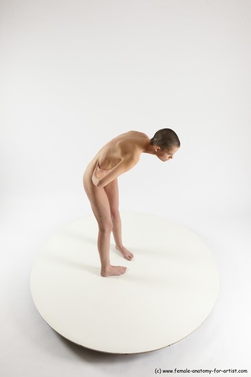 Nude Woman White Standing poses - ALL Slim Standing poses - bend over bald Multi angle poses Pinup