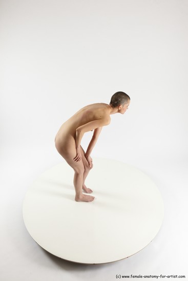 Nude Woman White Standing poses - ALL Slim Standing poses - bend over bald Multi angle poses Pinup