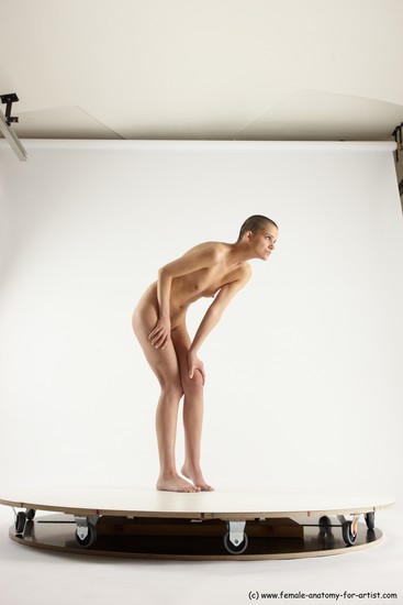 Nude Woman White Standing poses - ALL Slim Standing poses - bend over bald Multi angle poses Pinup