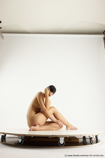 Nude Woman White Sitting poses - ALL Slim long brown Sitting poses - simple Multi angle poses Pinup