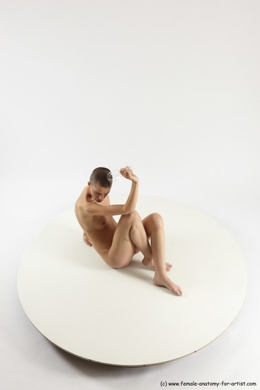 Nude Woman White Sitting poses - ALL Slim bald Sitting poses - simple Multi angle poses Pinup