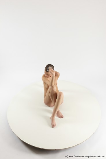 Nude Woman White Sitting poses - ALL Slim bald Sitting poses - simple Multi angle poses Pinup