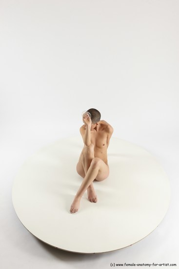 Nude Woman White Sitting poses - ALL Slim bald Sitting poses - simple Multi angle poses Pinup