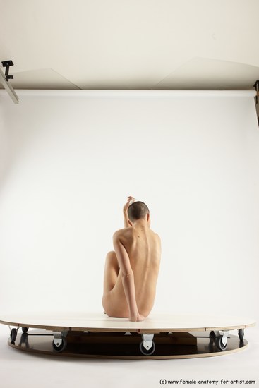 Nude Woman White Sitting poses - ALL Slim bald Sitting poses - simple Multi angle poses Pinup