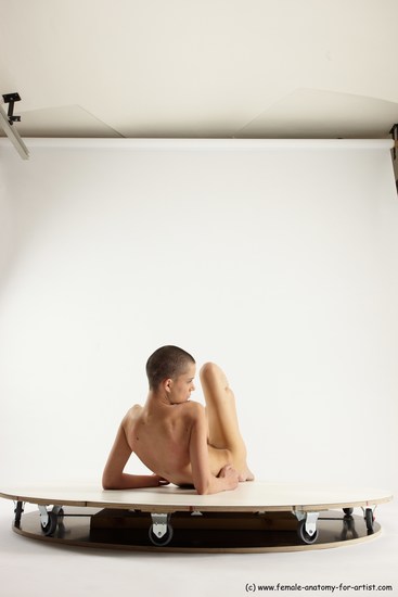 Nude Woman White Laying poses - ALL Slim Laying poses - on back bald Multi angle poses Pinup