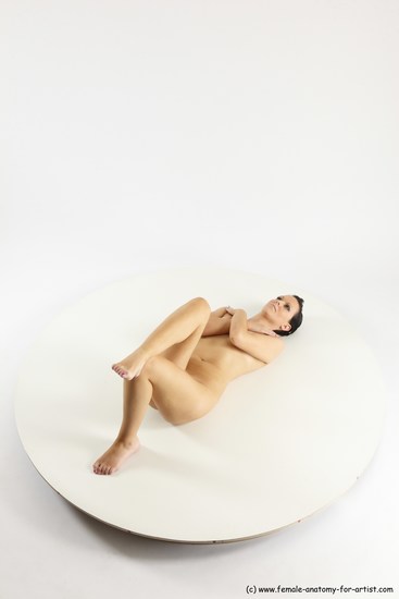 Nude Woman White Laying poses - ALL Slim Laying poses - on back long brown Multi angle poses Pinup