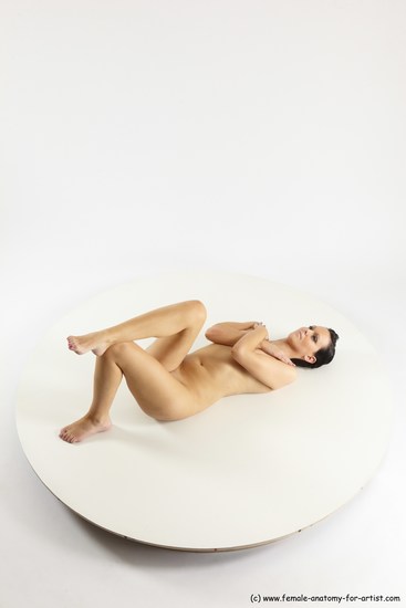 Nude Woman White Laying poses - ALL Slim Laying poses - on back long brown Multi angle poses Pinup