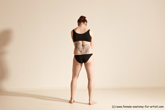 Underwear Martial art Woman White Moving poses Slim medium brown Dynamic poses Academic