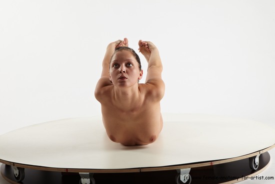 Nude Gymnastic poses Woman White Kneeling poses - ALL Slim Kneeling poses - on both knees long black Pinup