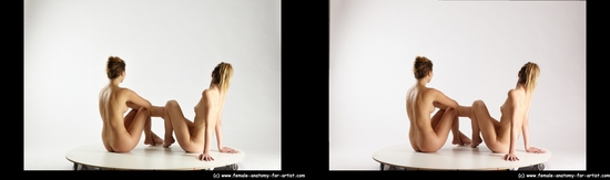 Nude Woman - Woman White Sitting poses - ALL Slim long blond Sitting poses - simple 3D Stereoscopic poses Pinup