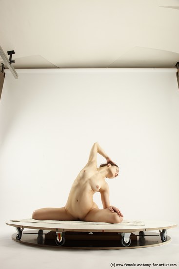 Nude Gymnastic poses Woman White Slim long brown Multi angle poses Pinup