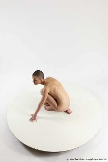 Nude Woman White Sitting poses - ALL Slim bald Sitting poses - on knees Multi angle poses Pinup