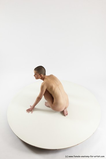 Nude Woman White Sitting poses - ALL Slim bald Sitting poses - on knees Multi angle poses Pinup