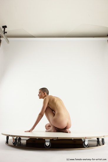 Nude Woman White Sitting poses - ALL Slim bald Sitting poses - on knees Multi angle poses Pinup