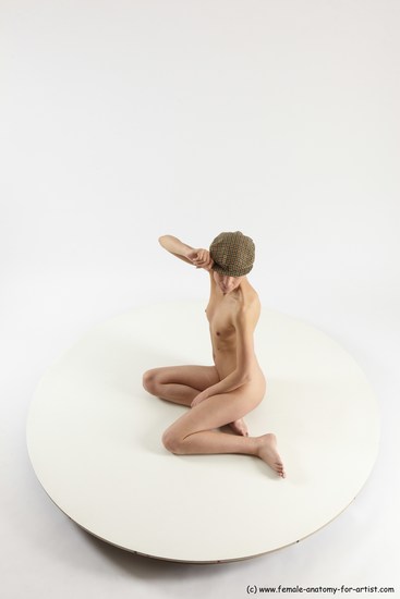 Nude Woman White Sitting poses - ALL Slim bald Sitting poses - on knees Multi angle poses Pinup