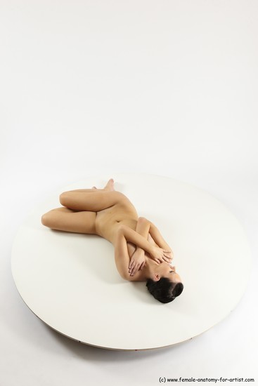 Nude Woman White Laying poses - ALL Slim Laying poses - on back long brown Multi angle poses Pinup