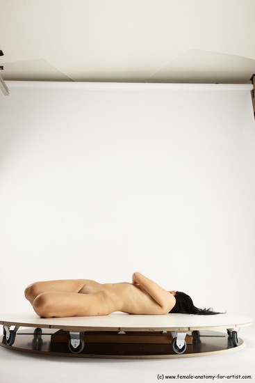 Nude Woman White Laying poses - ALL Slim Laying poses - on back long brown Multi angle poses Pinup