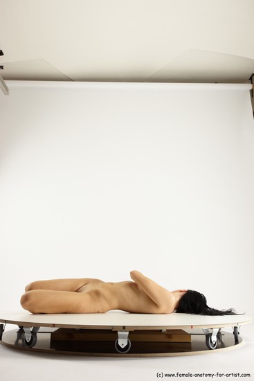 Nude Woman White Laying poses - ALL Slim Laying poses - on back long brown Multi angle poses Pinup