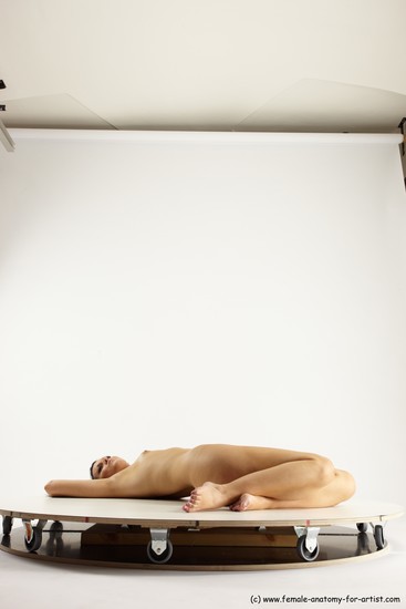 Nude Woman White Laying poses - ALL Slim Laying poses - on back long brown Multi angle poses Pinup