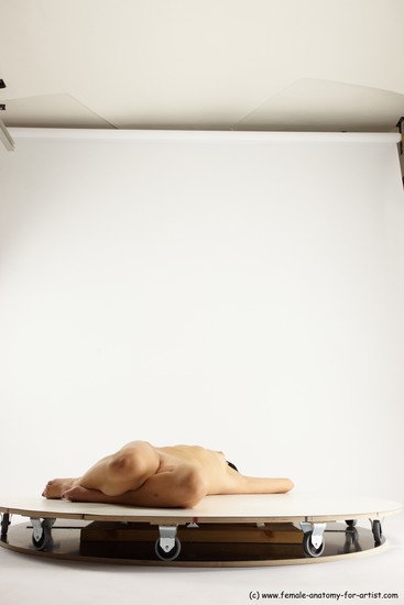 Nude Woman White Laying poses - ALL Slim Laying poses - on back long brown Multi angle poses Pinup