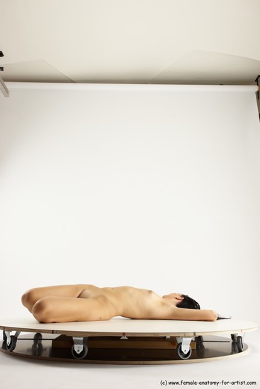 Nude Woman White Laying poses - ALL Slim Laying poses - on back long brown Multi angle poses Pinup