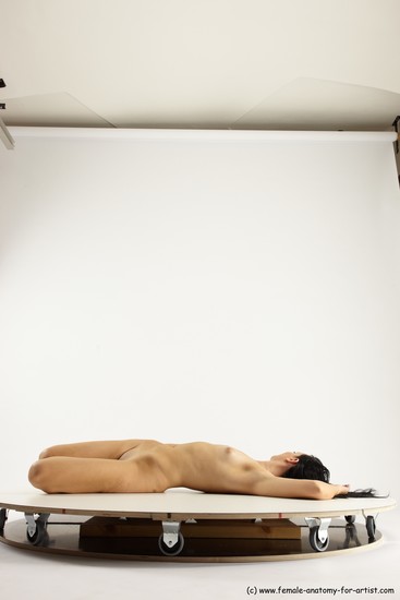 Nude Woman White Laying poses - ALL Slim Laying poses - on back long brown Multi angle poses Pinup