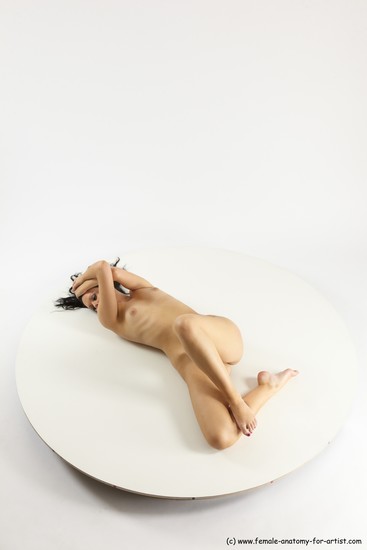 Nude Woman White Laying poses - ALL Slim Laying poses - on back long brown Multi angle poses Pinup