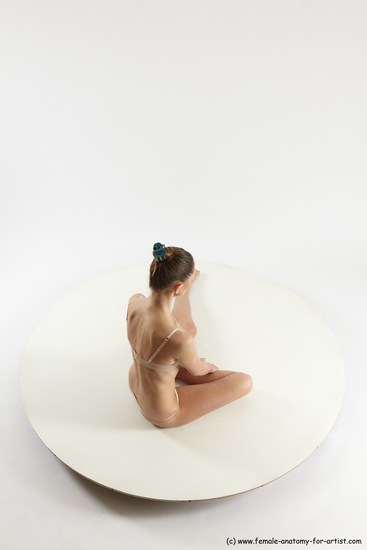 Underwear Woman White Sitting poses - ALL Athletic long brown Sitting poses - on knees Multi angle poses Academic