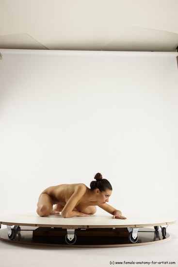 Nude Gymnastic poses Woman White Slim long brown Multi angle poses Pinup