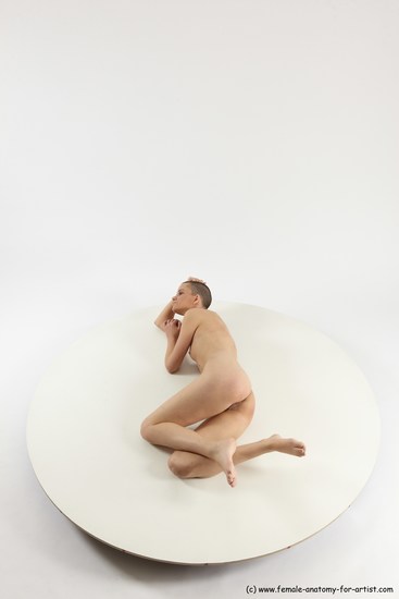 Nude Woman White Laying poses - ALL Slim Laying poses - on side bald Multi angle poses Pinup