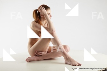 Nude Woman White Sitting poses - ALL Slim long red Sitting poses - simple Pinup